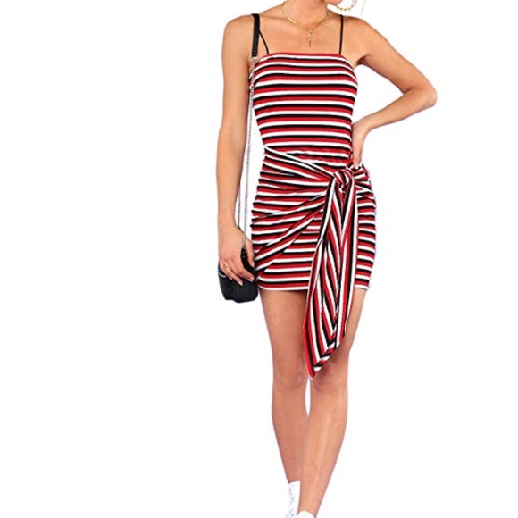 Spaghetti Strap Striped Bodycon Mini Dress - Picture 1 of 5